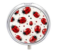 Pilulier coccinelle rouge avec miroir, 3 compartiments, étanche, pour sac à main ou poche, antidérapant, organisateur de voyage pour compléments alimentaires (vitamines, huile de poisson, etc.).