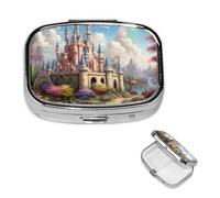 Pilulier coloré à 2 compartiments carré portable pour poche ou sac à main, petit planificateur hebdomadaire de médicaments de voyage avec miroir décoratif en métal, porte-vitamines