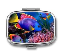 Pilulier coloré à 2 compartiments, portable avec miroir pour poche, sac à main, voyage, mini organisateur de médicaments en métal pour vitamines, huile de poisson