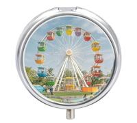 Pilulier coloré à grande roue - 3 compartiments - Avec miroir - Portable - Pour sac à main