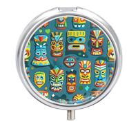 Pilulier coloré à motif de masque Tiki 3 compartiments portable pour poche portefeuille étanche organisateur de pilules de voyage organisateur de vitamines rond petite boîte à pilules quotidienne