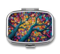 Pilulier coloré abstrait avec feuilles 2 compartiments portable pour médicaments de voyage pour sac à main