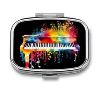 Pilulier coloré avec clavier piano à 2 compartiments étanche avec miroir carré en métal - Boîte à médicaments portable pour poche et sac à main de voyage