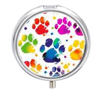 Pilulier coloré avec empreintes de pattes de chien - 3 compartiments - Portable - Organisateur quotidien rond pour poche, sac à main, médicaments, conteneur quotidien pour contenir des vitamines, de