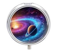 Pilulier coloré avec système solaire à 3 compartiments - Portable - Rond - Pour contenir des vitamines - Organisateur de médicaments décoratif en métal