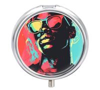 Pilulier coloré de style sportif à 3 compartiments - 3 fois par jour - Joli mini pilulier pour sac à main et poche - Boîte à médicaments portable en métal avec miroir rond - Récipient à vitamines