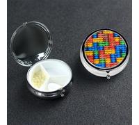 Pilulier coloré en brique avec miroir, 3 compartiments décoratifs pour sac à main ou poche, petit pilulier rond, organiseur hebdomadaire en métal, support de vitamines, cadeau de voyage