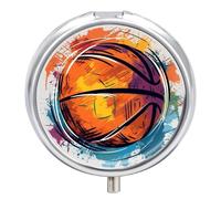 Pilulier coloré en forme de basket-ball 3 compartiments étanche avec miroir rond en métal organisateur portable vitamine étui pour poche et sac à main voyage