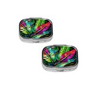 Pilulier coloré en forme de feuilles tropicales à 2 compartiments, petit pilulier de voyage, pilulier portable, cadeau parfait pour toute personne dans le besoin