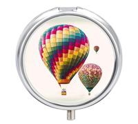 Pilulier coloré en forme de montgolfière à 3 compartiments - 3 fois par jour - Joli mini pilulier pour sac à main et poche - Boîte à médicaments portable en métal avec miroir - Récipient rond pour