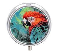 Pilulier coloré en forme de perroquet - 3 compartiments - Petit pilulier rond en métal - Pour sac à main