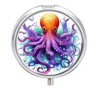 Pilulier coloré en forme de pieuvre - 3 compartiments - Petit pilulier rond - En métal - Pour sac à main