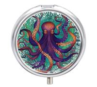 Pilulier coloré en forme de pieuvre - 3 compartiments - Petit pilulier rond - En métal - Pour sac à main