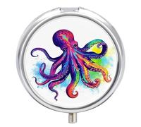 Pilulier coloré en forme de pieuvre - 3 compartiments - Petit pilulier rond - En métal - Pour sac à main