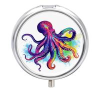 Pilulier coloré en forme de pieuvre à 3 compartiments avec miroir rond en métal pour contenir des vitamines, de l'huile de poisson