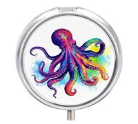 Pilulier coloré en forme de pieuvre à 3 compartiments, petit organiseur de pilules personnalisé avec miroir, pilulier portable pour poche ou sac à main, pilulier rond contenant des cadeaux de voyage