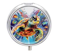 Pilulier coloré en forme de tortue de mer - 3 compartiments - Petit pilulier rond - En métal - Pour sac à main