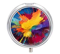 Pilulier coloré en forme d'éclaboussures de peinture - 3 compartiments - Petit pilulier rond en métal - Pour sac à main