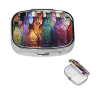 Pilulier coloré en verre avec miroir - 2 compartiments décoratifs pour sac à main ou poche - Petit pilulier carré en métal - Pour médicaments et vitamines - Cadeau de voyage