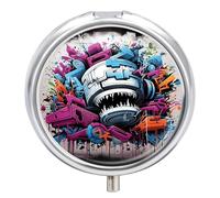 Pilulier coloré graffiti - 3 compartiments - Petit pilulier rond - En métal - Pour sac à main