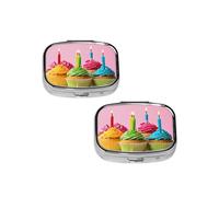 Pilulier coloré Happy Birthday Cupcakes à 2 compartiments - Pilulier de voyage - Petit pilulier portable en métal - Cadeau parfait pour toute personne dans le besoin