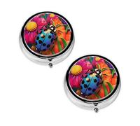 Pilulier coloré imprimé coccinelle à 3 compartiments, portable pour poche ou sac à main, pilulier décoratif en métal pour médicaments et vitamines, cadeau unique