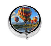 Pilulier coloré imprimé montgolfière à 3 compartiments rond en métal étanche portable pour poche ou sac à main vitamine/huile de poisson/pilules/compléments