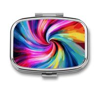 Pilulier coloré Tie Dye à 2 compartiments, pilulier portable avec miroir pour poche, sac à main, voyage, mini organisateur de médicaments en métal pour vitamines, huile de poisson