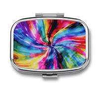 Pilulier coloré Tie Dye à 2 compartiments, pilulier portable avec miroir pour poche, sac à main, voyage, mini organisateur de médicaments en métal pour vitamines, huile de poisson