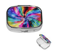 Pilulier coloré Tie Dye avec miroir 2 compartiments décoratifs pour sac à main ou poche, petit pilulier carré en métal hebdomadaire pour médicaments, comprimés et vitamines, cadeau de voyage