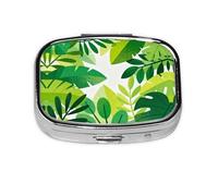Pilulier compact avec motif imprimé feuilles vertes pour voyage et usage quotidien