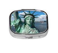 Pilulier compact avec motif imprimé Statue de la Liberté pour voyage et usage quotidien