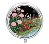 Pilulier compact rond à 3 compartiments, pilulier de voyage portable, boîte à pilules de jardin colorée à fleurs pour le quotidien, pour homme et femme