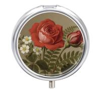 Pilulier compact rond à 3 compartiments, pilulier de voyage portable rose rouge pilulier pour médicaments quotidiens pour homme et femme
