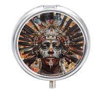 Pilulier complet peint à 3 compartiments - 3 fois par jour - Joli mini pilulier pour sac à main et poche - Boîte à médicaments portable en métal avec miroir - Récipient rond pour médicaments