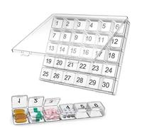 Pilulier - Conteneur de 31 jours | Distributeur de médicaments mensuel - Boîte à pilules à ouverture manuelle - Grand étui en polypropylène de 21,2 x 17,6 cm avec 31 compartiments, idéal pour