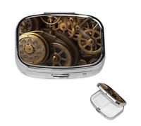 Pilulier cool steampunk à 2 compartiments, petite boîte à pilules pour sac à main et poche, pilulier en métal avec miroir, organiseur de pilules de voyage quotidien, support de médicaments portable et