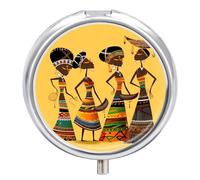 Pilulier créatif de culture africaine à 3 compartiments rond en métal - Pilulier de voyage - Petit récipient portable pour médicaments et vitamines - Pour sac à main et poche pour contenir des
