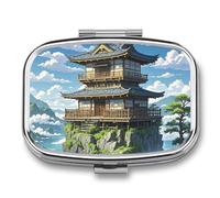 Pilulier d'architecture japonaise à 2 compartiments pour sac à main ou poche Mini pilulier en métal pour médicaments quotidiens pour contenir des vitamines, de l'huile de poisson