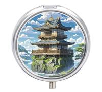 Pilulier d'architecture japonaise à 3 compartiments - Organiseur de médicaments de voyage 3 fois par jour - Organiseur portable pour vitamines avec miroir - Petit pilulier pour sac à main et poche