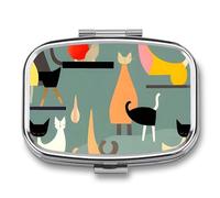 Pilulier d'art moderne du milieu du siècle avec miroir, pilulier de voyage en métal à 2 compartiments, récipient à médicaments hebdomadaire pour médicaments quotidiens, design compact et artistique