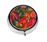 Pilulier d'automne feuilles et fruits rouges avec miroir, 3 compartiments pour sac à main ou poche, mini pilulier en métal pour voyage, hebdomadaire, médicaments, vitamines, cadeau de voyage