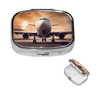 Pilulier d'avion à 2 compartiments, boîte à pilules portable carrée en métal avec miroir, organiseur de voyage étanche pour sac à main et poche, petit porte-médicaments et vitamines, cadeau unique