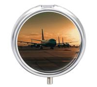 Pilulier d'avion à 3 compartiments - 3 fois par jour - Joli mini pilulier pour sac à main et poche - Boîte à médicaments portable en métal avec miroir rond - Récipient à vitamines