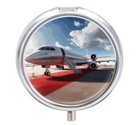 Pilulier d'avion à 3 compartiments en forme de tapis rouge pour sac à main ou poche, mini pilulier en métal, récipient à médicaments quotidien rond pour contenir des vitamines, de l'huile de poisson