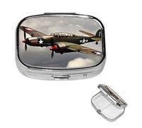 Pilulier d'avion avec miroir, 2 compartiments - Petit pilulier pour sac à main ou poche - Mini pilulier en métal - Pour voyage, médicaments, comprimés et vitamines - Cadeau de voyage