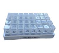 Pilulier de 31 jours avec compartiments AM et PM, étui de rangement mensuel en plastique PP robuste, étiquettes transparentes, design compact pour voyage et utilisation à la maison, code couleur