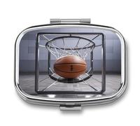 Pilulier de basket-ball à 2 compartiments portable carré de voyage avec rangement de vitamines pour le bureau, la maison, l'huile de poisson