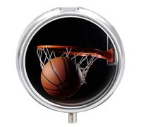 Pilulier de basket-ball étanche à 3 compartiments avec miroir rond en métal pour poche et sac à main de voyage