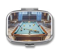 Pilulier de billard à 2 compartiments avec miroir carré en métal - Pilulier hebdomadaire pour médicaments - Organiseur de vitamines pour poche